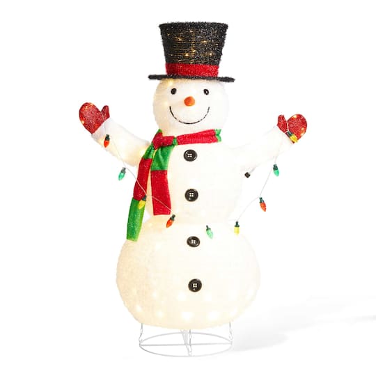Glitzhome® 4Ft Lighted Christmas 3D Foldable Fabric Snowman Outdoor Décor in White | 33.5" x 19" x 47.25" | Michaels®